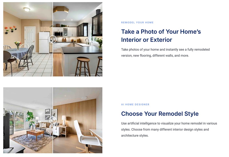 Tính năng lên ý tưởng không gian nội thất của Remodel AI