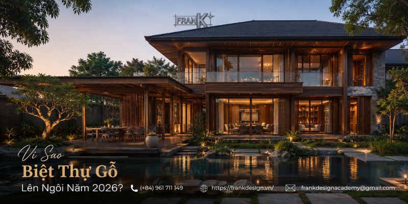 Không gian biệt thự gỗ sang trọng, kết hợp vẻ đẹp tự nhiên cùng xu hướng sống xanh được giới thượng lưu yêu thích năm 2026